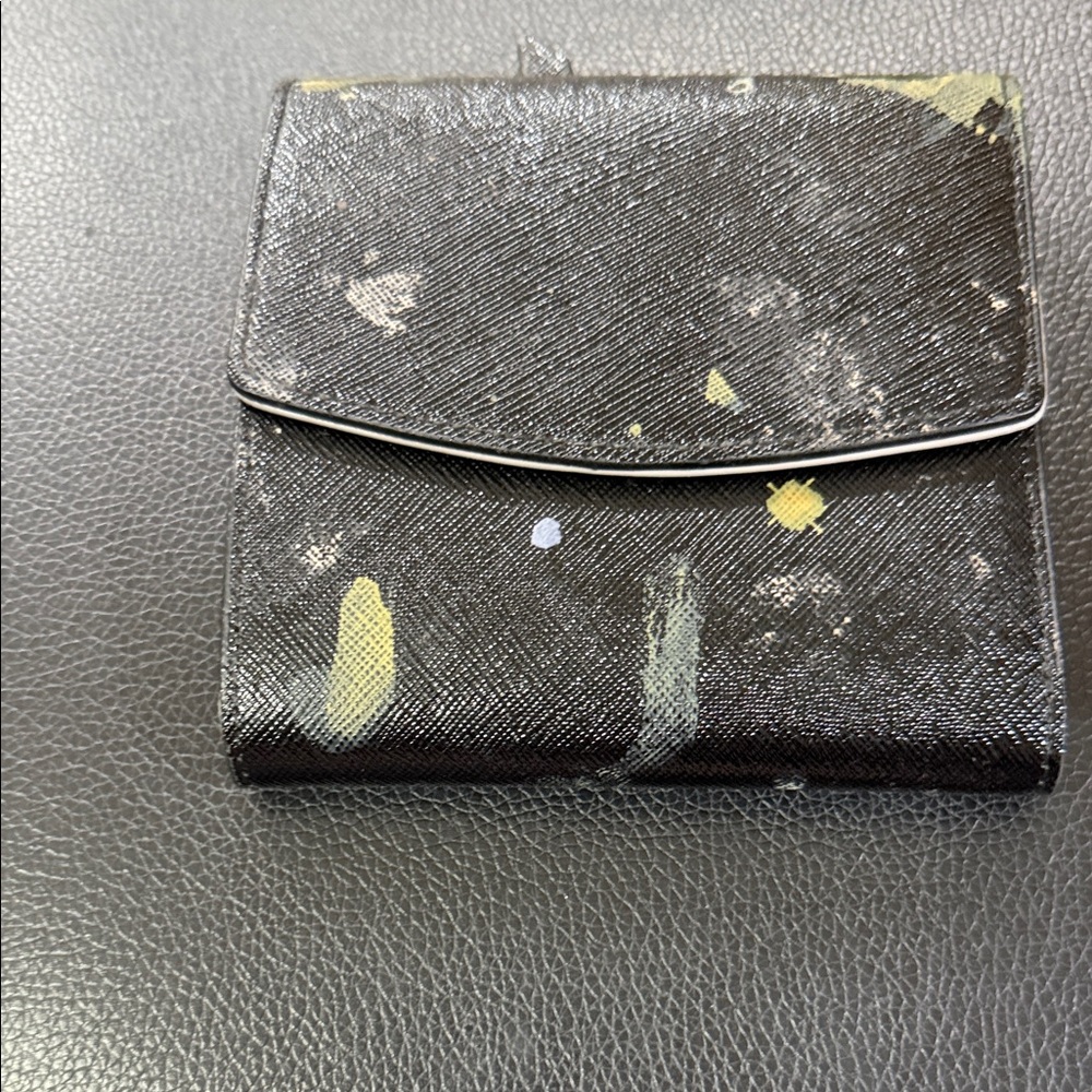 14th and Union Black and Yellow Splatter Tri Fold Wallet EUC